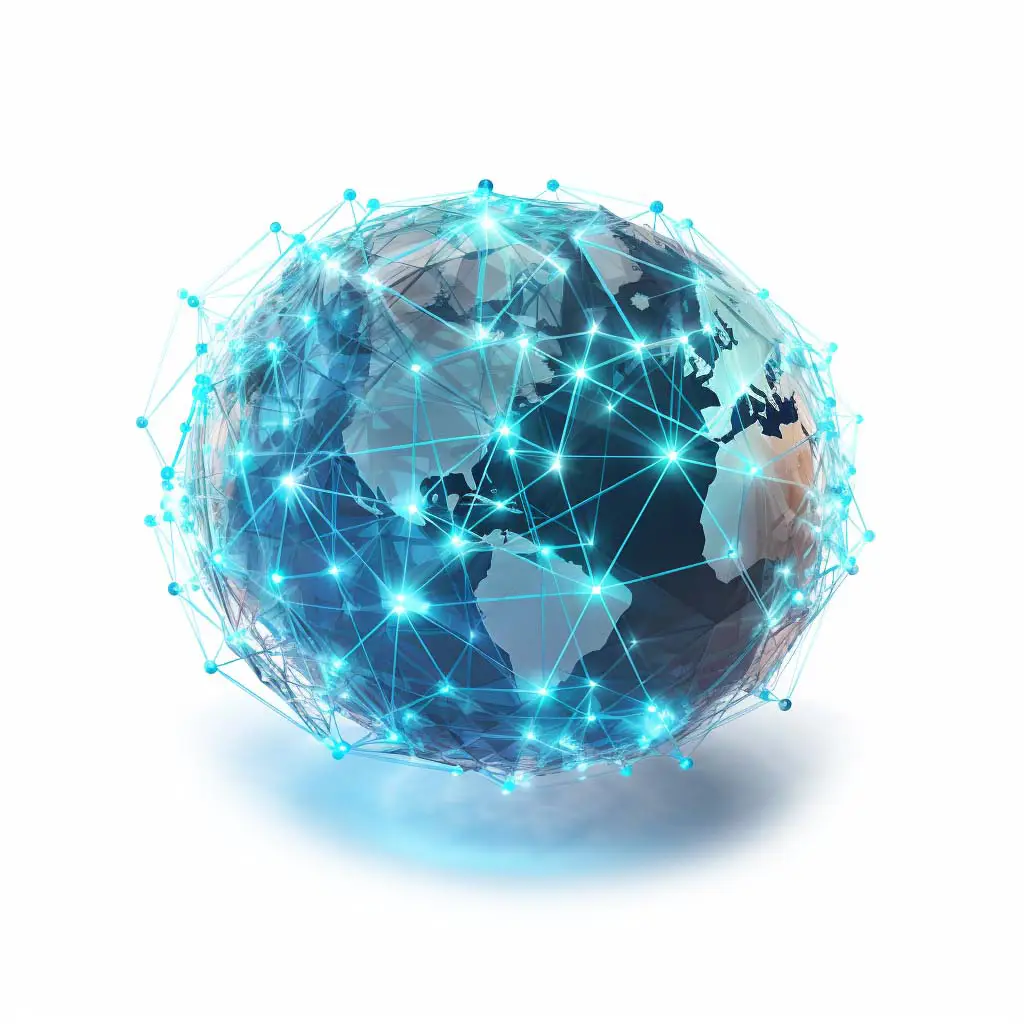 Blue nodes connecting on a globe
