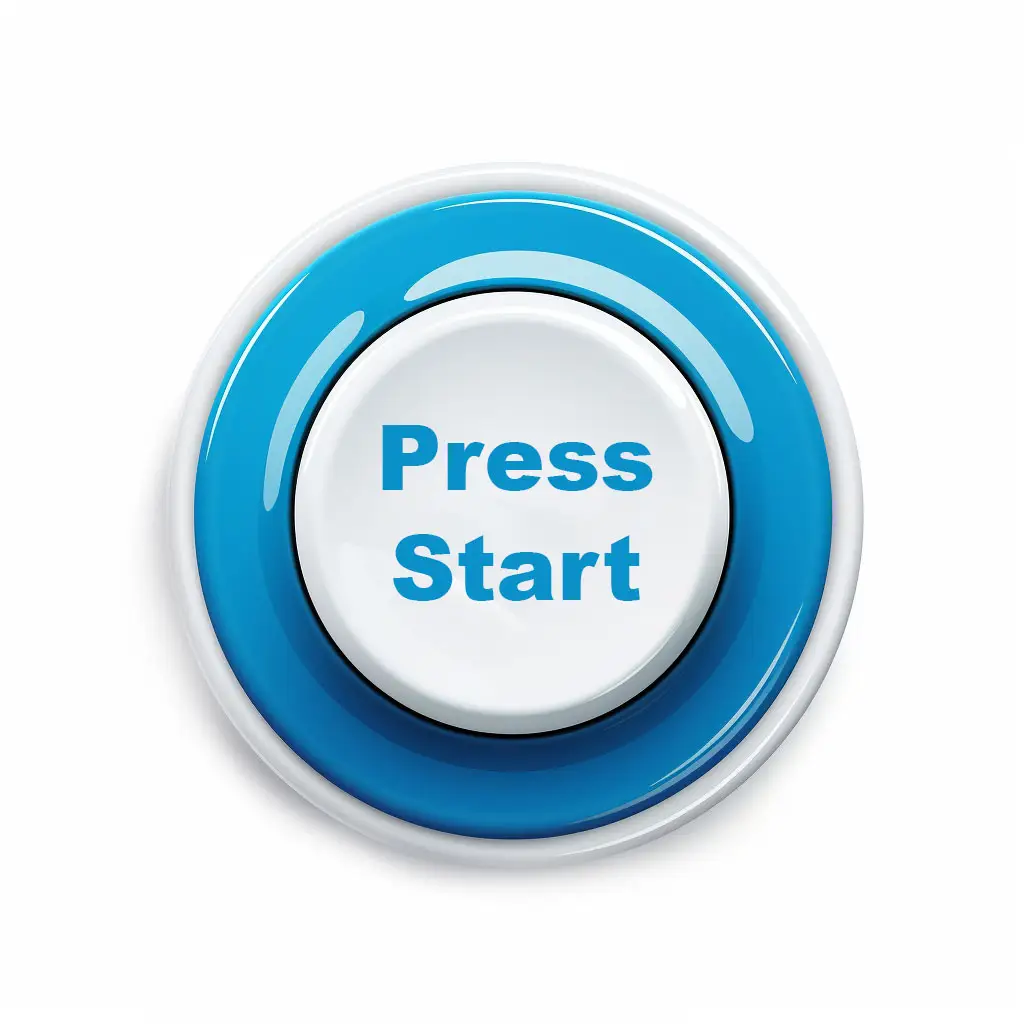 A blue button that says "press start"