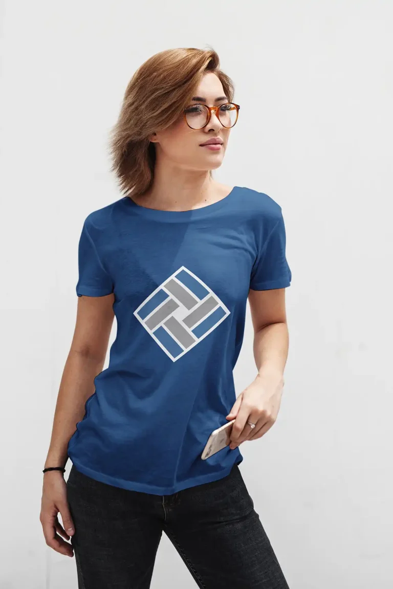 A woman wearing a t-shirt with the TimeTrex logo on it.