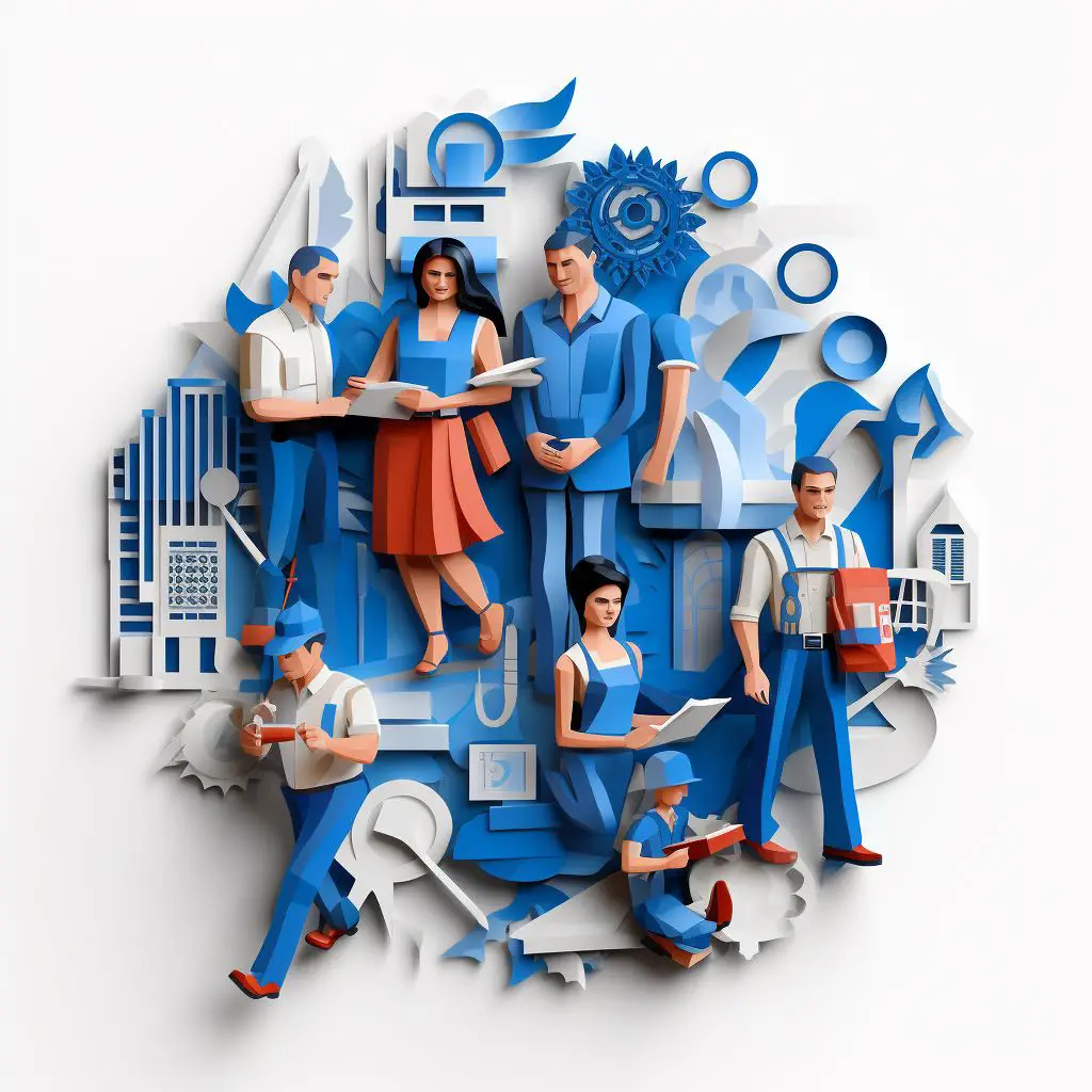 3d graphic mural of workers