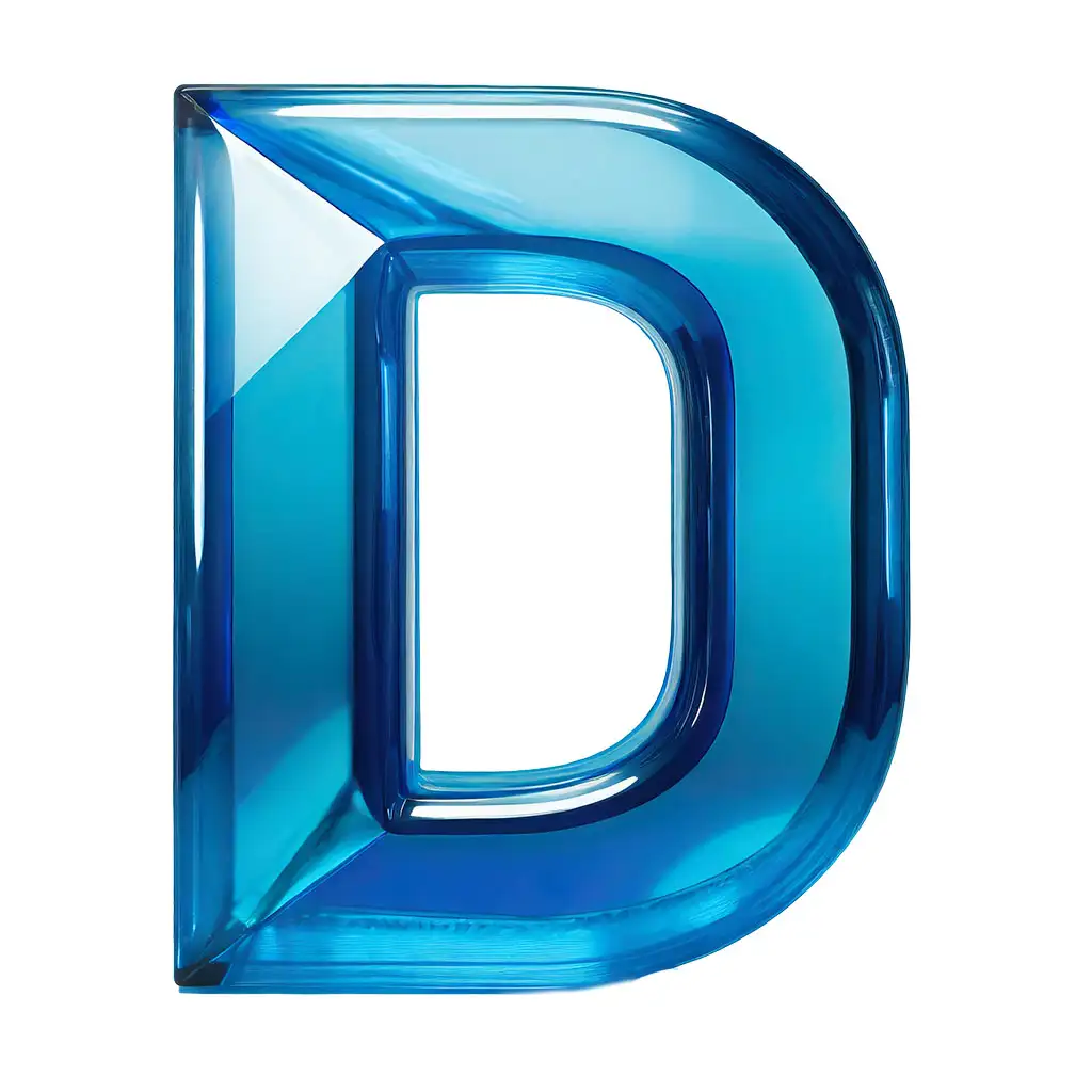 Letter D blue glass
