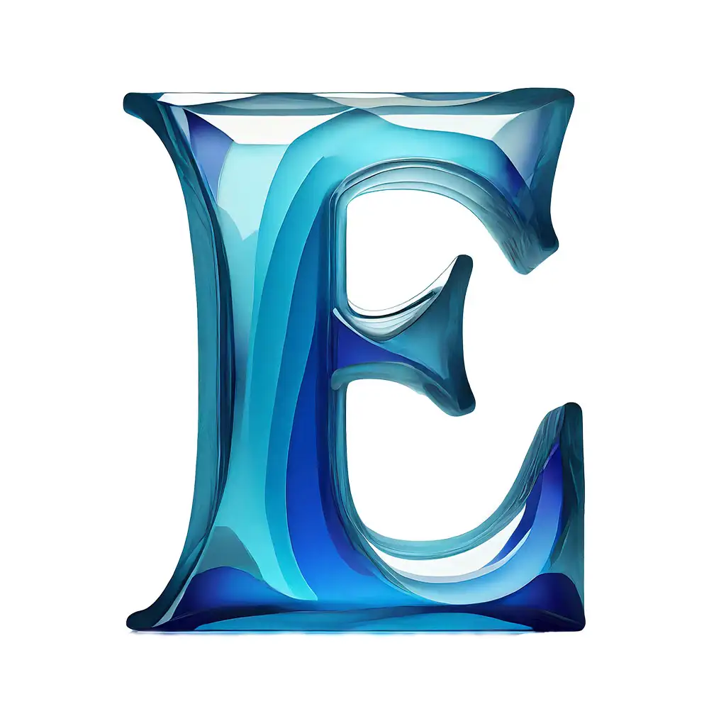 Letter E blue glass