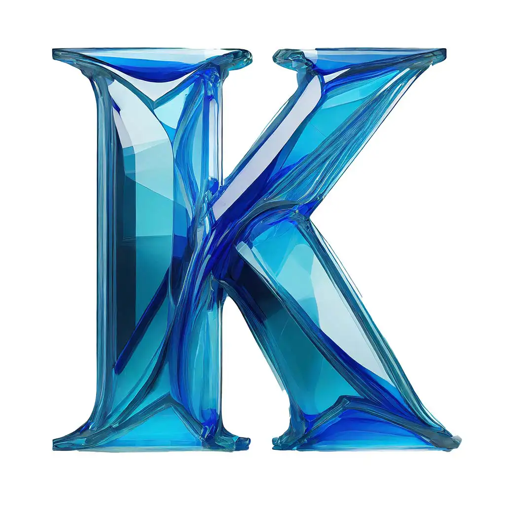 Letter K blue glass