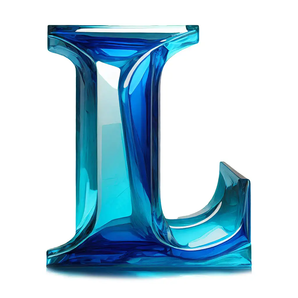 Letter L blue glass