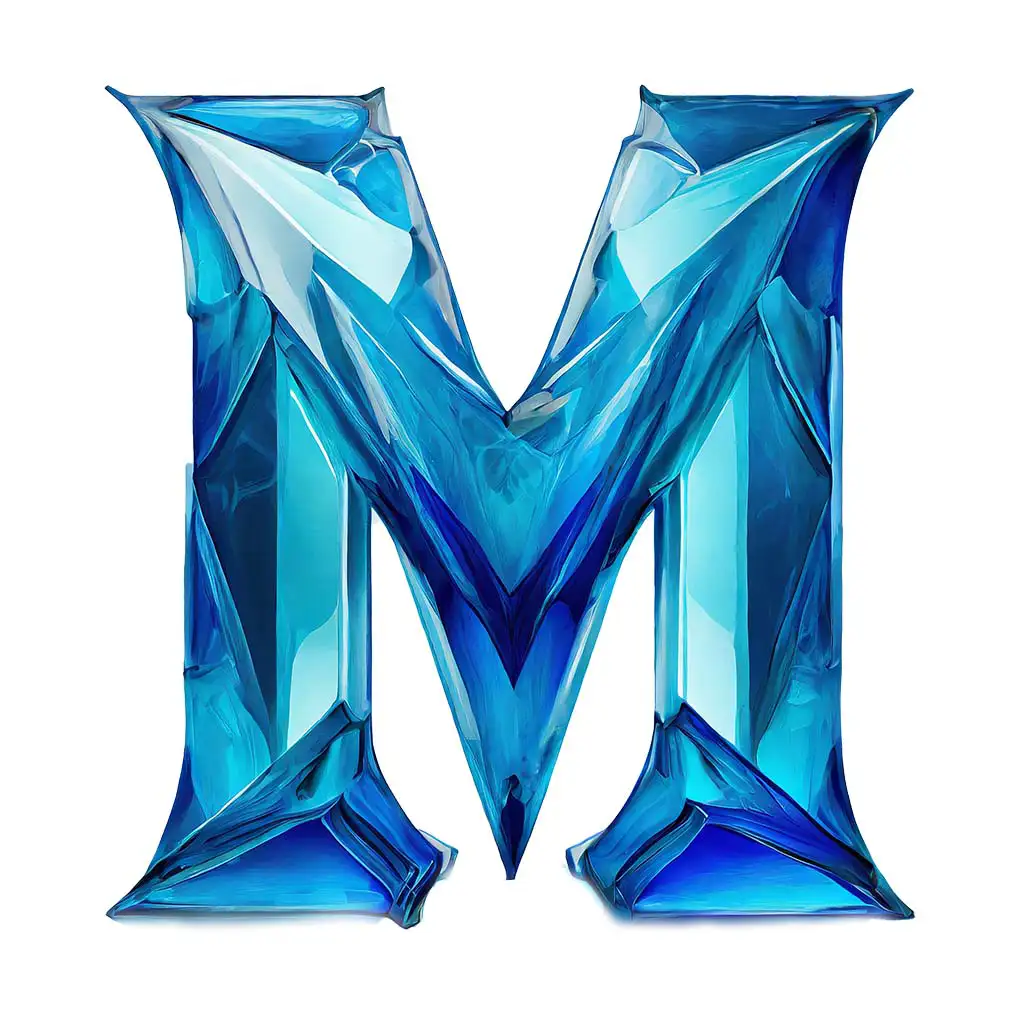 Letter M blue glass
