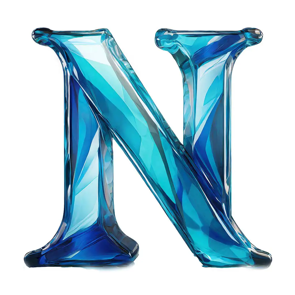 Letter N blue glass