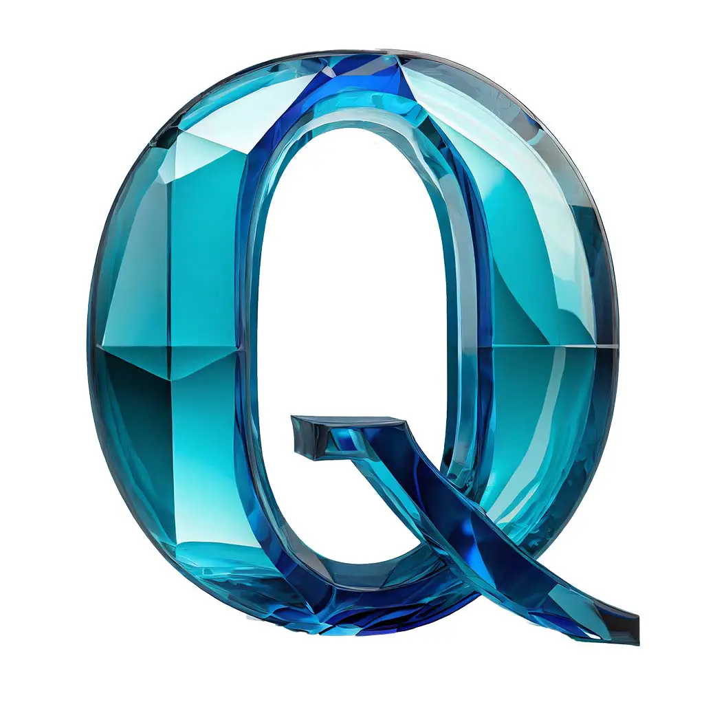 Letter Q blue glass