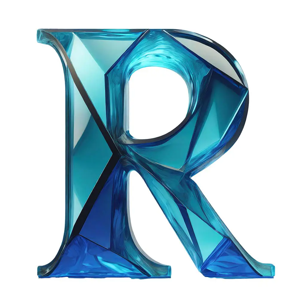 Letter R blue glass