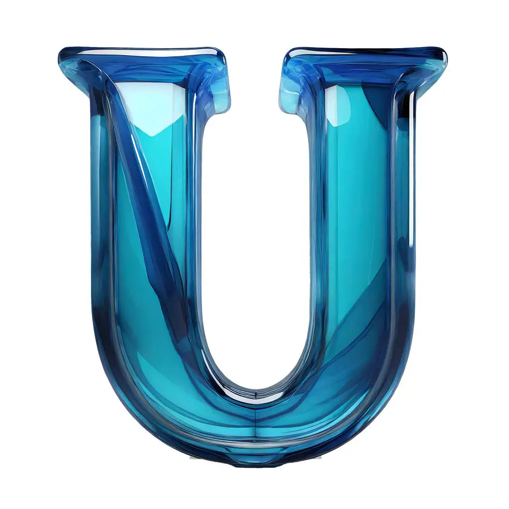 Letter U blue glass