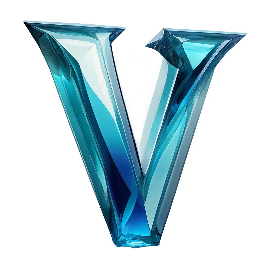 Letter V blue glass