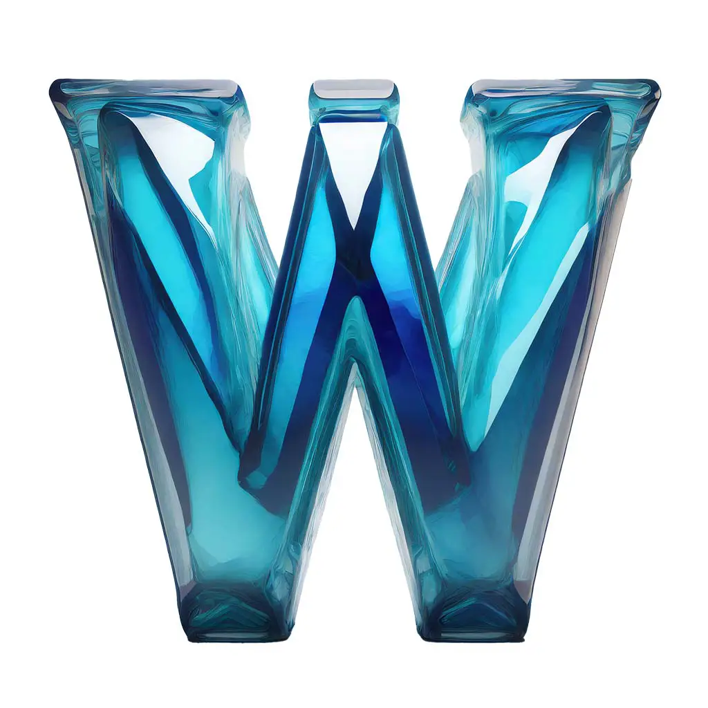 Letter W blue glass
