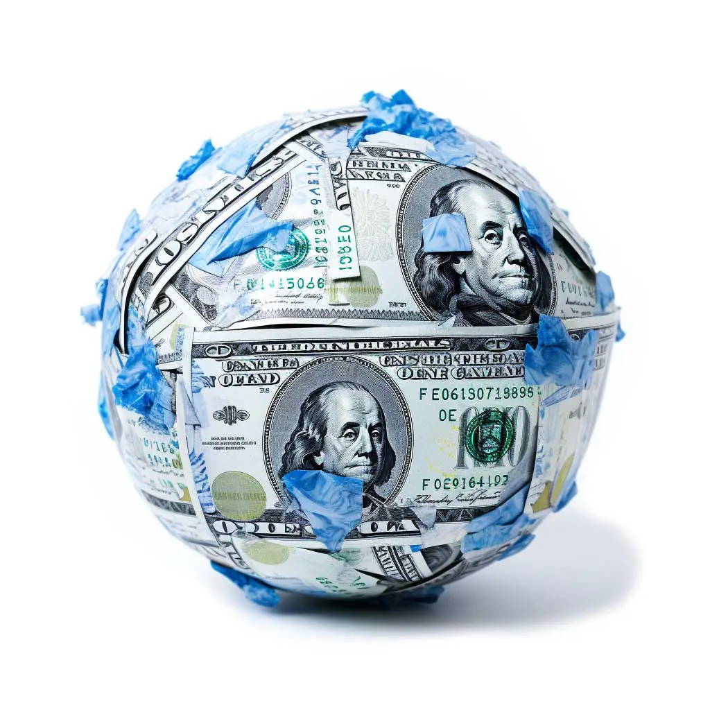 A large ball of money with blue paper