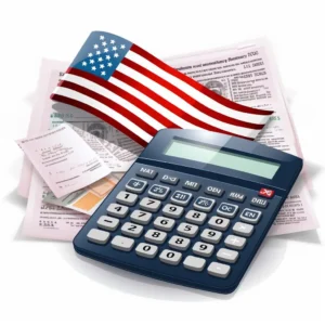 American flag with tax calculator