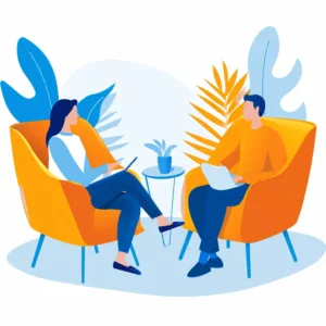 Illustration of a couple in chairs