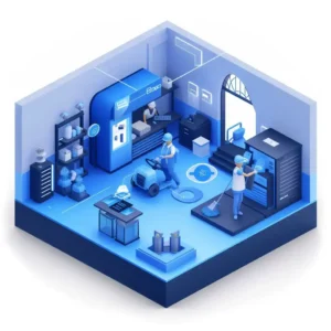 3d illustration of workers in a cube