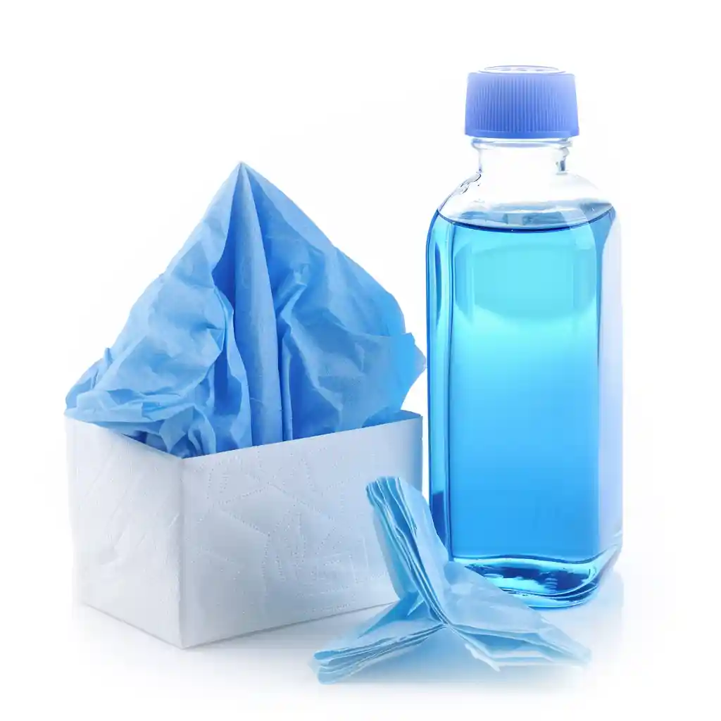 Blue tissue paper and cough syrup