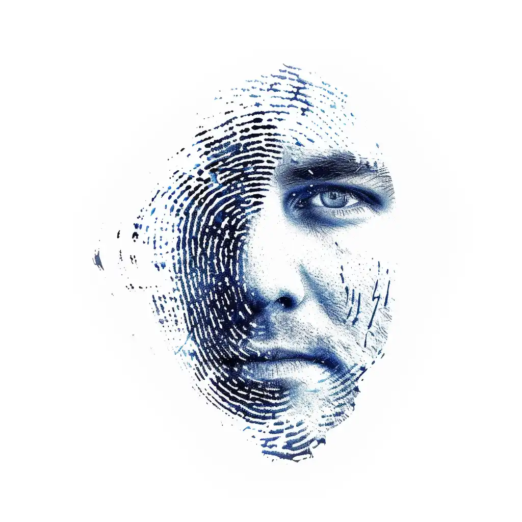 A mashup between a persons face and a fingerprint