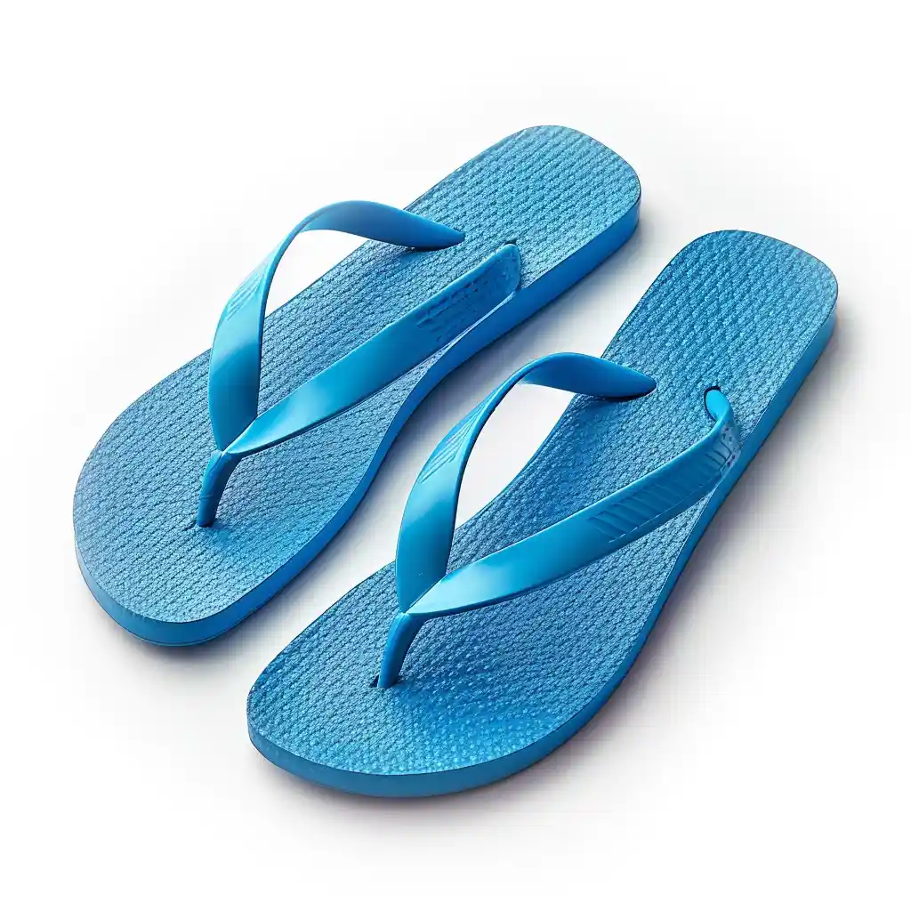 A pair of blue flip flops.
