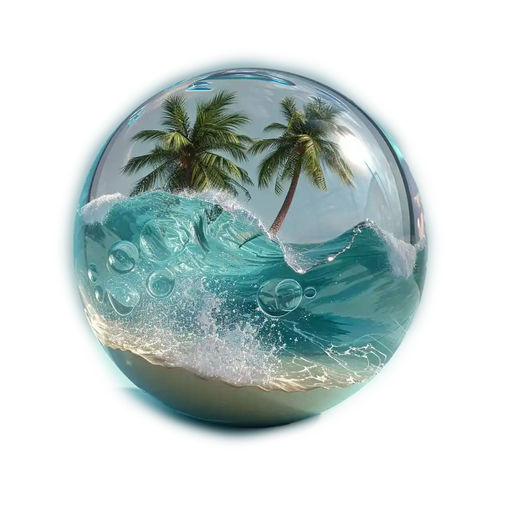 A glass ball filled with a tropical beach
