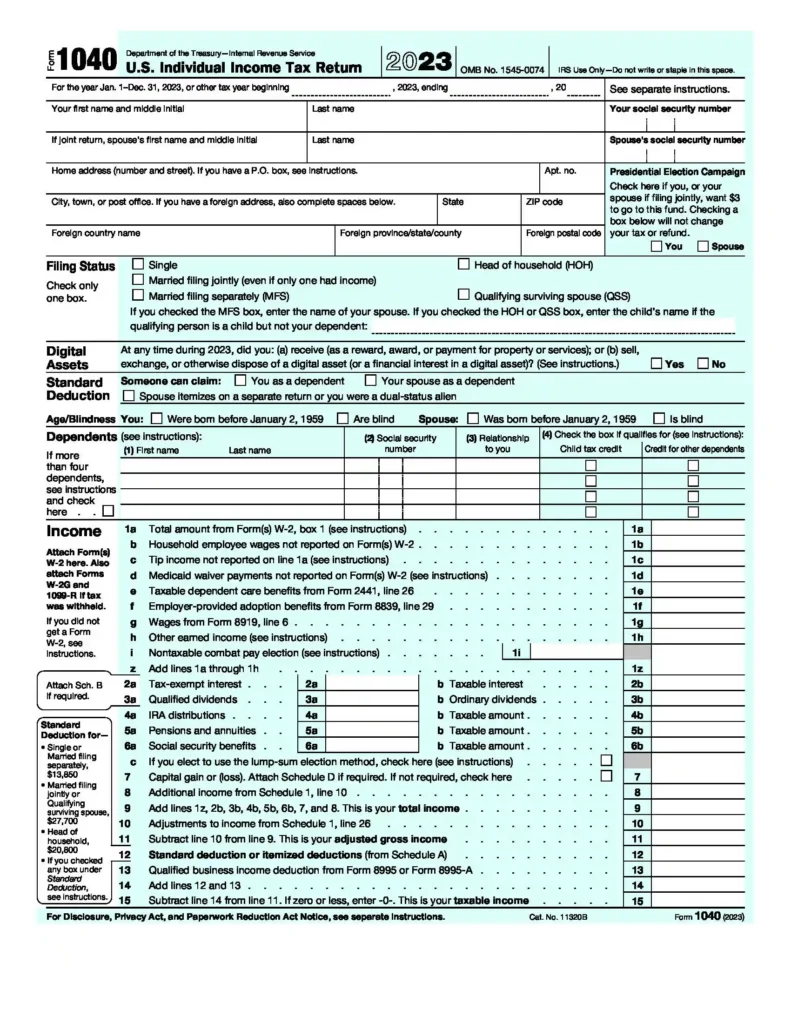 Form 1040 page 1, 2023 version