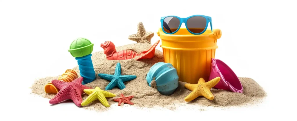 Beach toys in the sand.