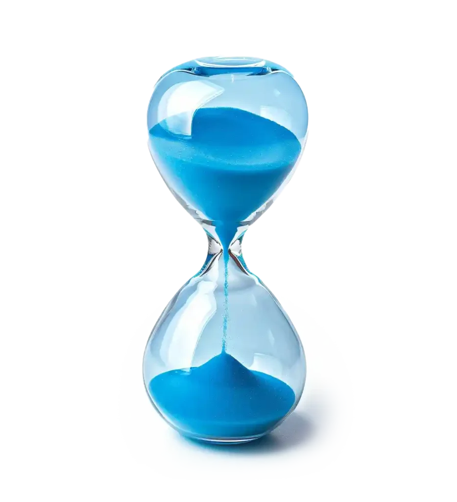 An hourglass filled with blue sand