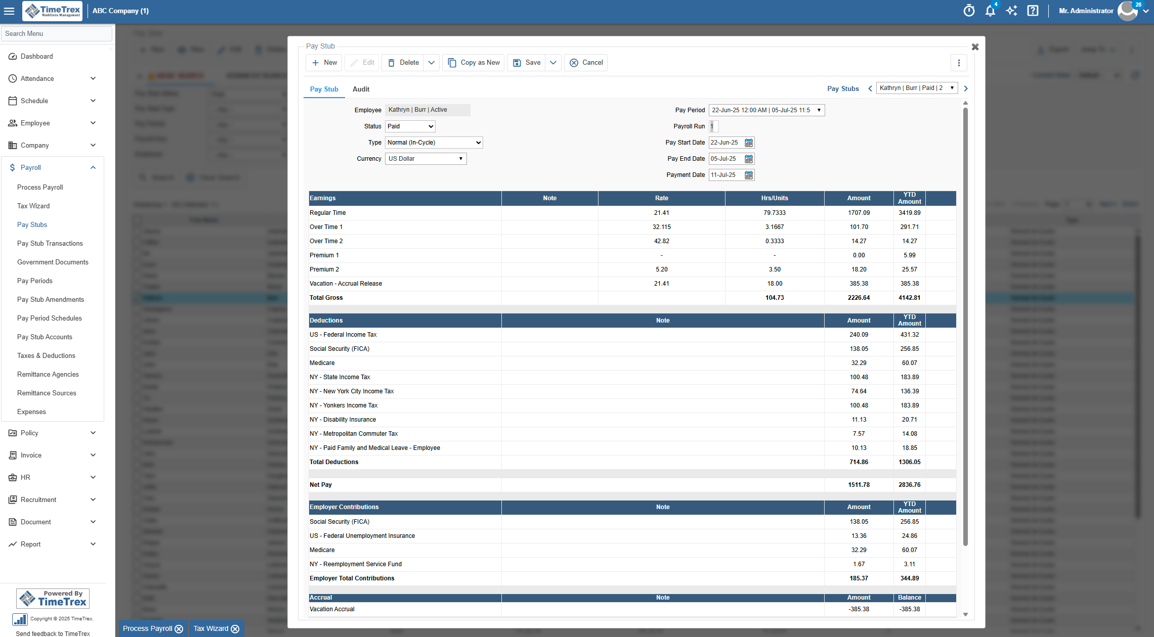 Multiple Payroll Pay Stubs View