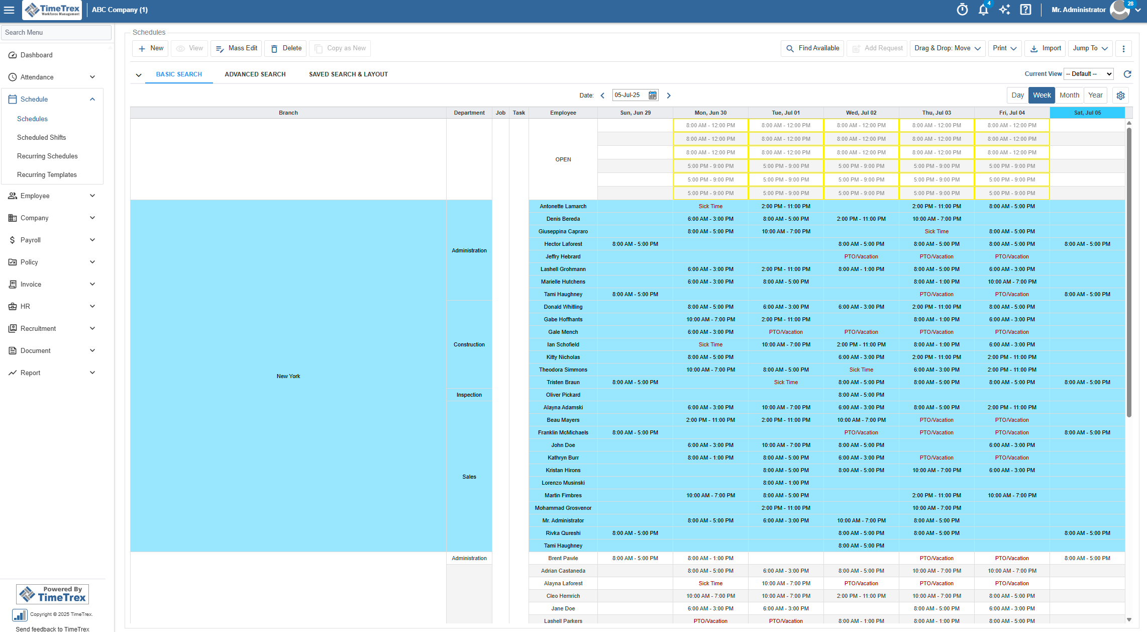 Weekly Employee Scheduling Interface