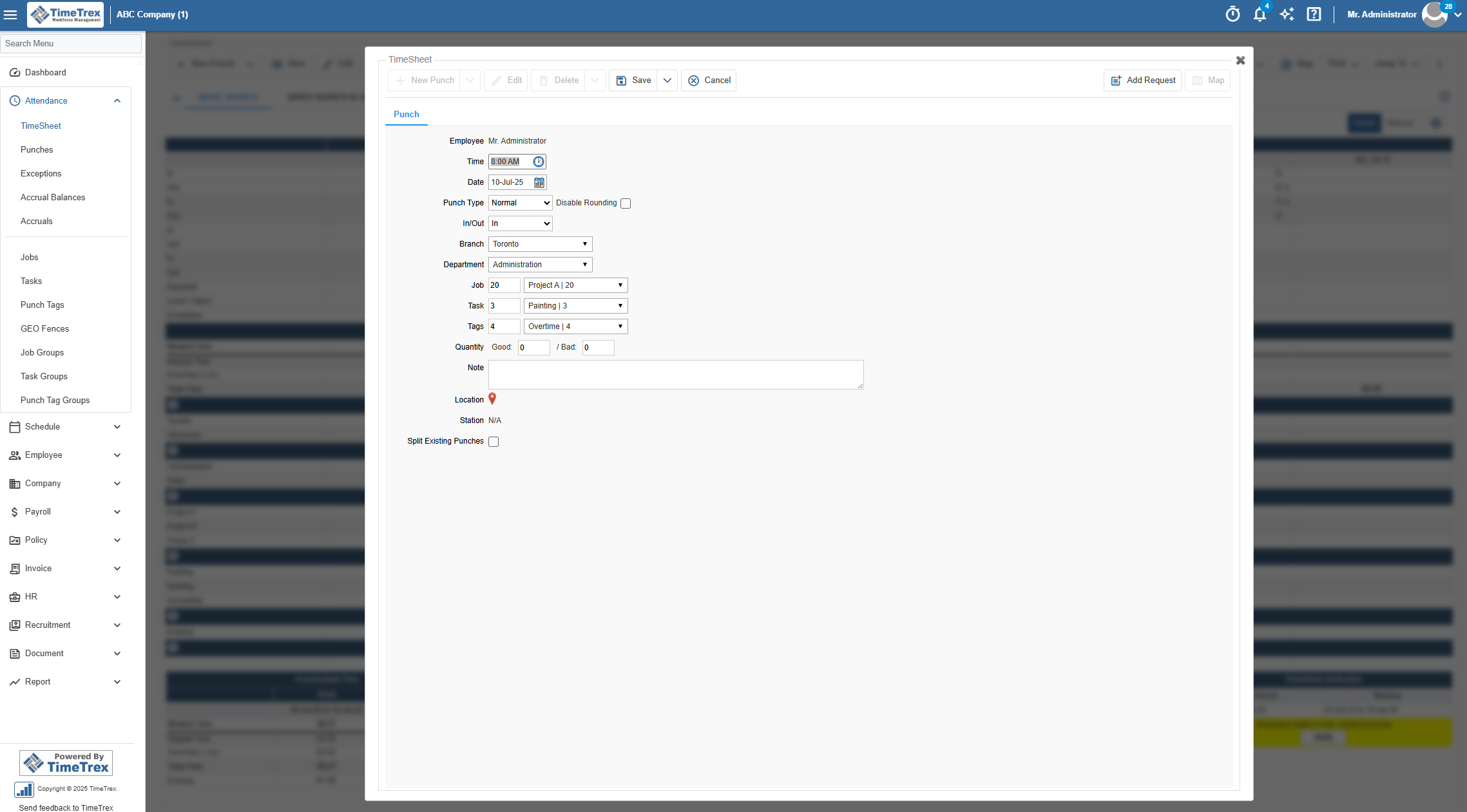 Timesheet New Punch Interface